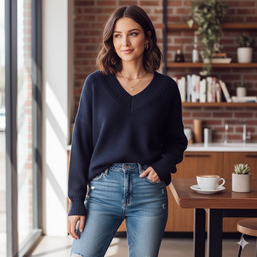 NIA Chia Pullover V Neck Oversized Sweater Size Small NWT